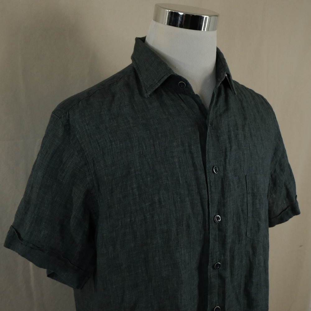 Rodd & Gunn Large Sports Fit 100% Linen Shirt Charcoal Gray Albini Fabric Mens